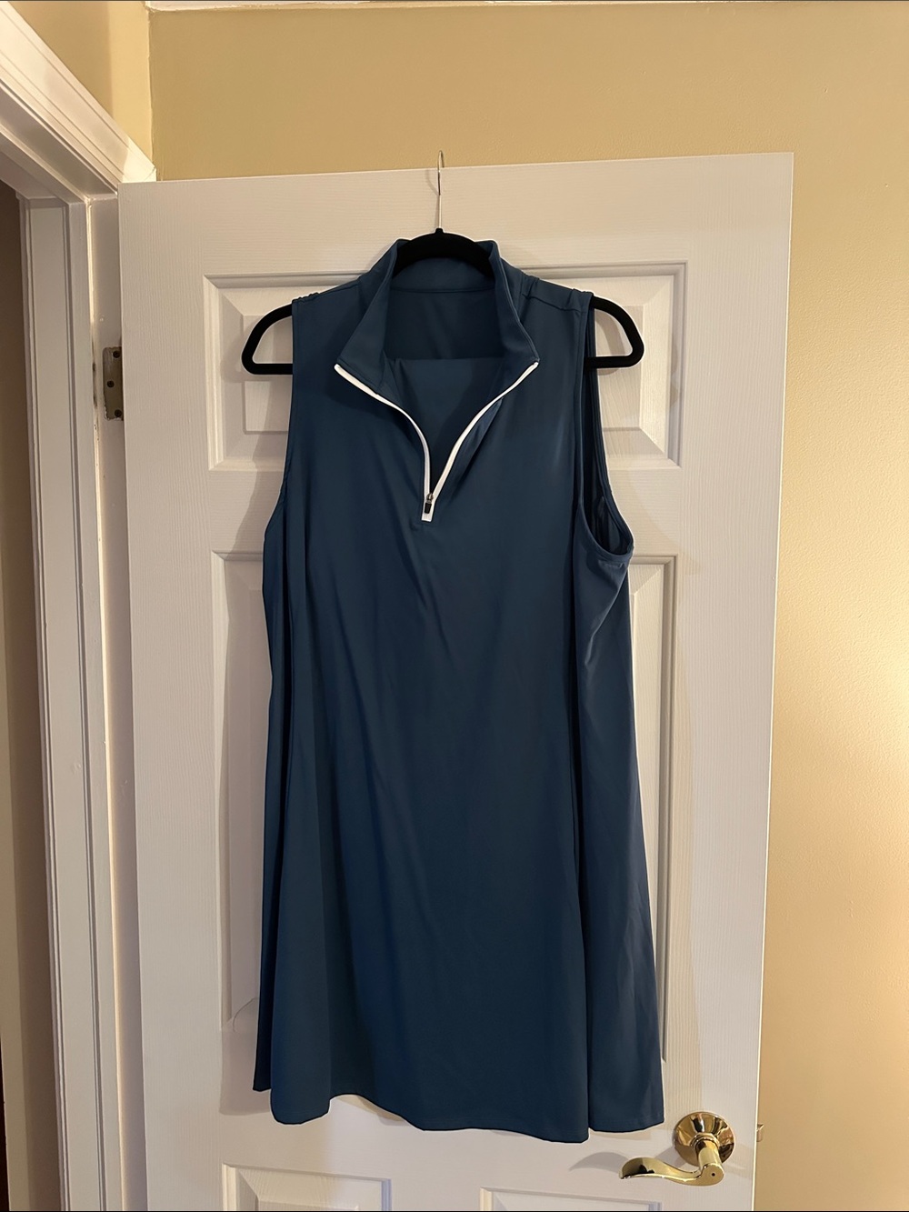 Sleeveless Quarter-Zip Athletic Dress - Teal Blue with under shorts